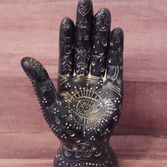 LOT OF 2 Ancient Hamsa Hand of God Evil Eye of Protection Statues - Picture 2 of 3